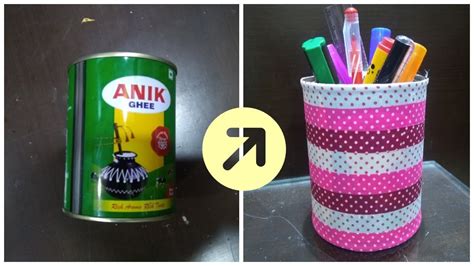 Homemade Pen Holder From Tin Can Tin Can Crafts Youtube