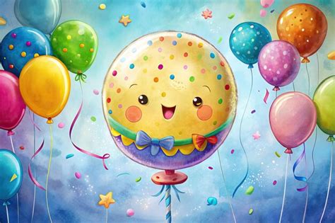 A Painting Of A Balloon With Balloons And A Balloon With A Happy Face