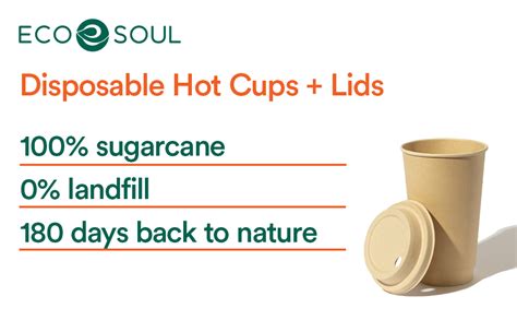 ECO SOUL 100 Compostable Plant Starch 16oz Hot Cups Compostable Lids 50 Count 16 Oz Hot