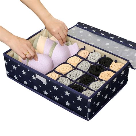 Closet Underwear Organizer Storage Box With Lid 17 Cell Collapsible Dustproof Cabinet Drawer