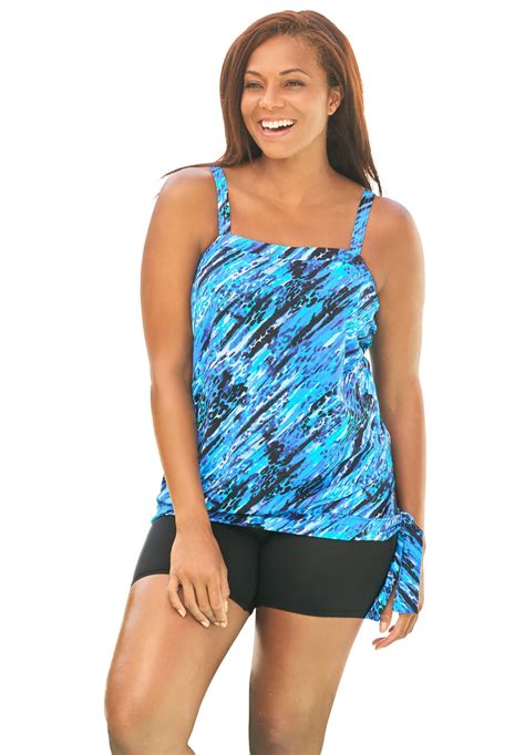 Swim 365 Womens Plus Size Blouson Tankini Top With Adjustable Straps