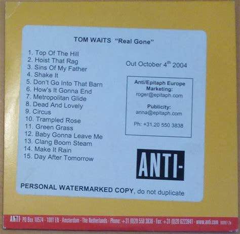 Tom Waits – Real Gone (2004, Watermarked, CDr) - Discogs