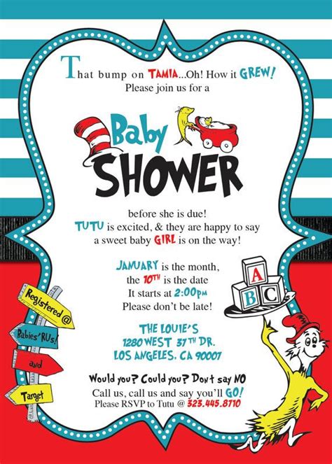 Dr Seuss Baby Shower Invitations By Blacklinedesignllc On Etsy Baby