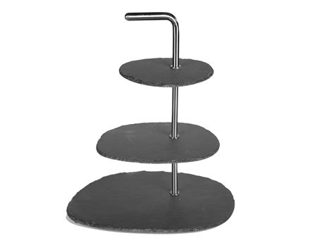 3 Tiers Slate Cake Stand With SS Handle Round Straight Cut Edges