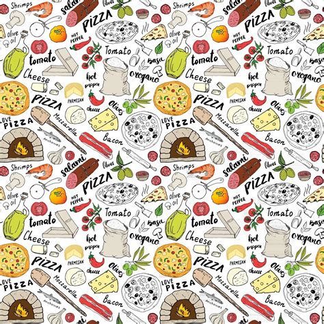 Pizza Seamless Pattern Hand Drawn Sketch Pizza Doodles Food Background