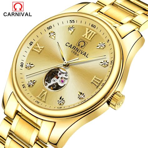 Karneval Top Marke Luxus Relogio M Nner Gold Ton Skeleton Armbanduhr