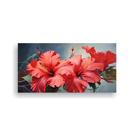 Cuadro Decorativo De Hibiscos En Acuarela Detalles En Estilo óleo