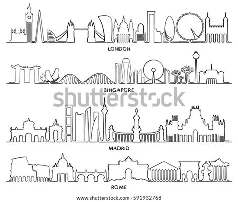 Cityscape Building Line Art Vector Illustration Stock Vector Royalty Free 591932768 Shutterstock