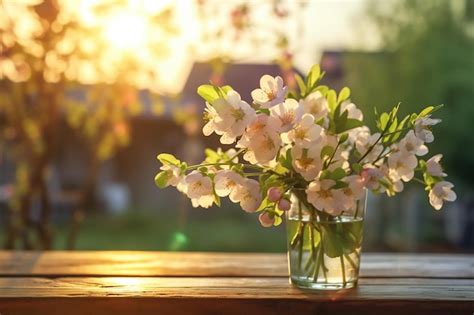 Premium Ai Image Empty Wood Table Top And Blurred Green Tree In The