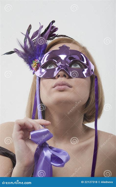 Girl in a Carnival a Mask in Studio Stock Photo - Image of black ...