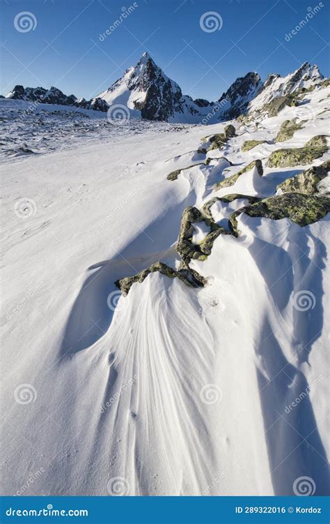 Vysoka Mountain From Lucne Sedlo Saddle In High Tatras During Winter