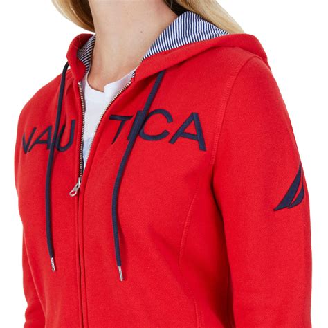 Nautica Womens Signature Logo Full Zip Hoodie Sweatshirt Jacket