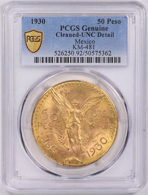 Mexico 1930 Gold 50 Pesos KM 481 PCGS Genuine Unc Details AGW 1 2057