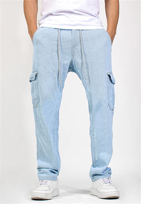 Promoção De Calça Jogger Cargo Sem Punho Masculina Azul Claro Ct