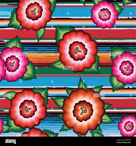 Seamless Banner Mexican Floral Embroidery Pattern Ethnic Colorful Native Flowers Folk Fashion