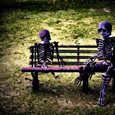 Two Grunge Skeletons Of Lovers Sitting On A Park Stable Diffusion