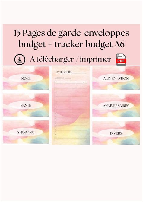 15 pages de garde trackers budget pour enveloppes zip classeur a6 à