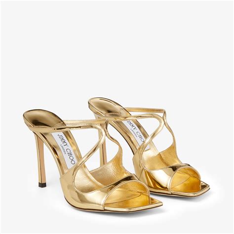 Gold Liquid Metal Leather Mules ANISE 95 Winter 2021 Collection