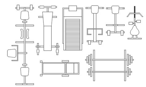 2d Blocks Of Gym Equipments In Autocad Drawing Dwg File Cad File Cadbull