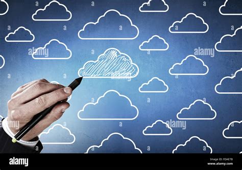 Close Up Of Male Hand Drawing Cloud Computing Concept Stock Photo Alamy