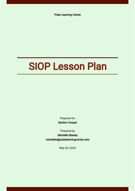 Free Sample Siop Lesson Plan Template