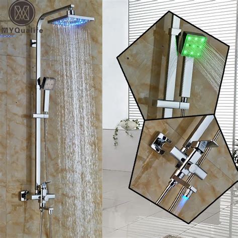 Polished Chrome 3 Way Square Led Wall Mount Rainfall Shower Faucets 8