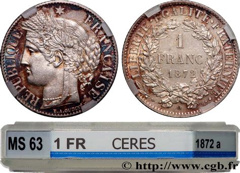 1 franc Cérès IIIe République petit A 1872 Paris F 216 5 fmd 892350