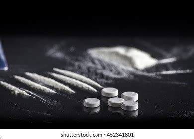 Cocaine Lines Shots On Black Table Stock Photo (Edit Now) 452341864