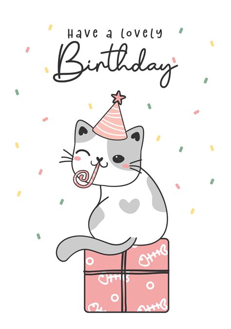 Happy Birthday Cat Greeting Card Cute Sweet Gray Kitty Cat Birthday