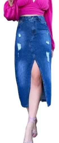 Saia Feminina Jeans Mid Fenda Frontal MercadoLivre