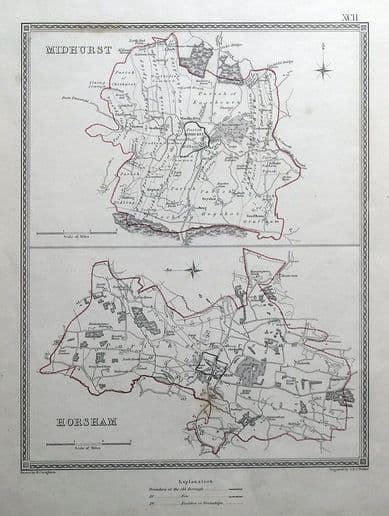 Midhurst Horsham Sussex Town Plans S Lewis Original Antique Map 1835