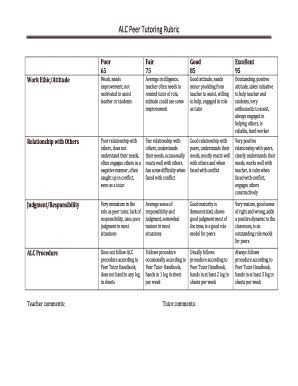 Fillable Online ALC Peer Tutoring Rubric Fax Email Print PdfFiller