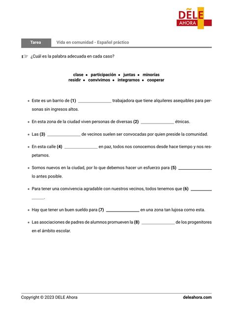 Vida en comunidad Español práctico Gramática