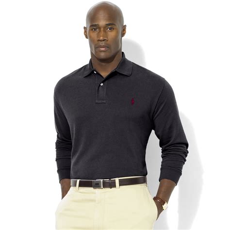 Ralph Lauren Classicfit Longsleeve Cotton Mesh Polo In Black Marl