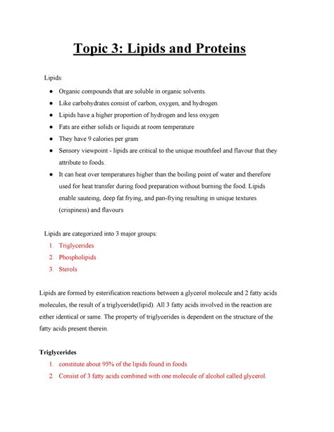 Midterm 2 Notes Topic 3 Lipids And Proteins Lipids Organic