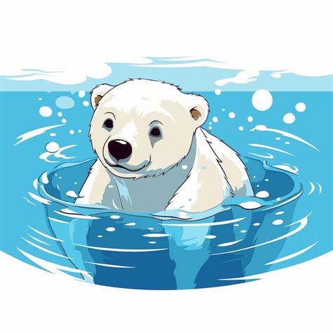 Urso Polar Na Gua Ilustra O Vetorial Em Fundo Branco Vetor Premium