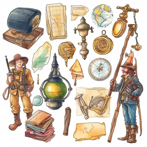 Design A Set Of Adventurous Clipart Images Depicting Explorers