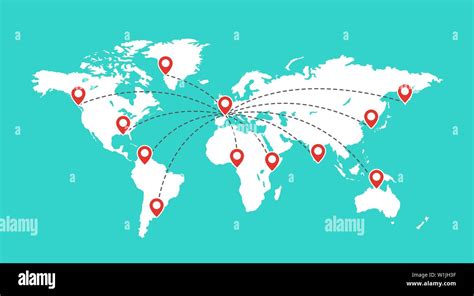 World Map With Red Pointer Marks Globe Communication Concept Location