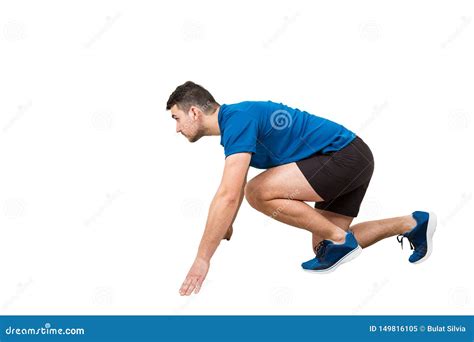 Side Vie Full Length Of Determined Caucasian Man Runner Standing In