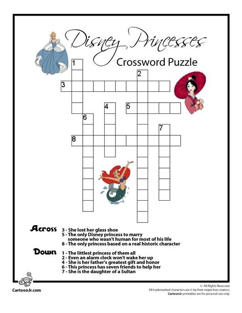 Disney Princess Crossword Puzzle Cartoon Jr English Pinterest