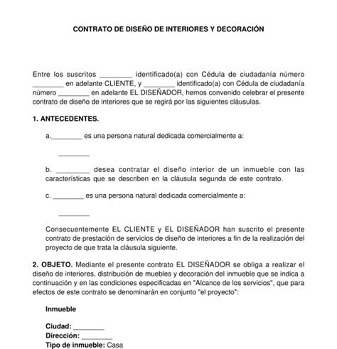 Contrato de Diseño de Interiores Modelo Ejemplo