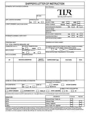 Fillable Online SHIPPER S LETTER OF INSTRUCTION Shiptlr Fax