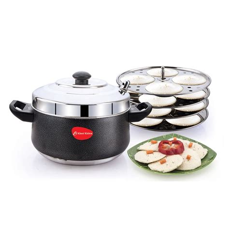 Stainless Steel Curve Idli Cooker With 4 Plates 16 Idlies BLACK