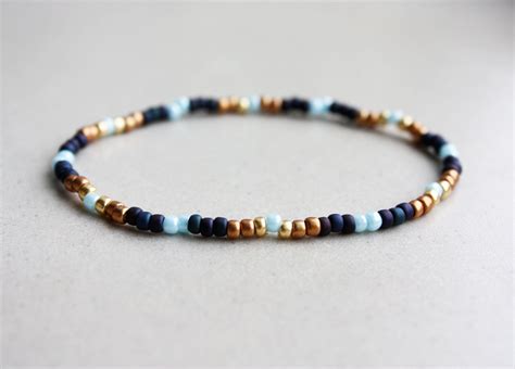 Navy Light Blue Bronze And Gold Bracelet Beaded Bracelets Stackable