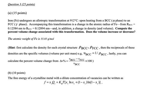 Solved A Points Iron Fe Undergoes An Allotropic Chegg