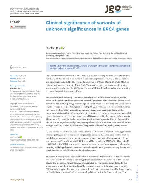 PDF Clinical Significance Of Variants Of Unknown Significances In