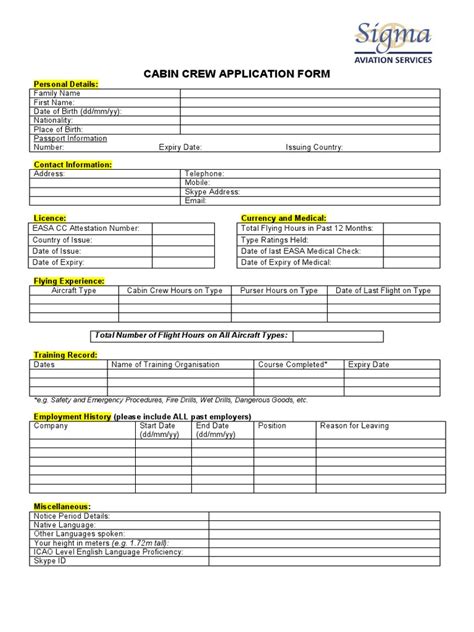 Cabin Crew Application Form Personal Details Pdf