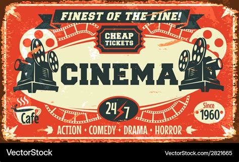 Grunge Retro Cinema Poster Royalty Free Vector Image