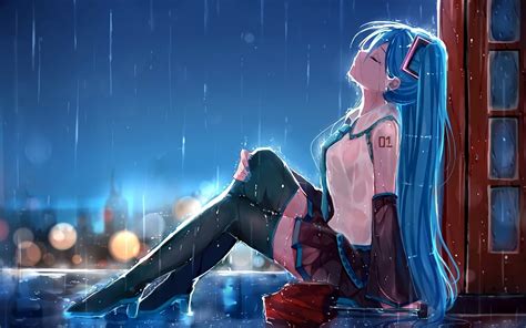 Pap Is De Parede Hatsune Miku Menina Anime Tristeza Na Chuva X