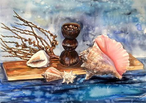 Still Life With Shells Painting By Katerina Kovatcheva Fine Art America